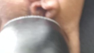 Little Wet Kitty Spreads Her Lips Open Wide on Her Bike Seat Out in Public!