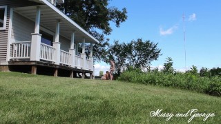 Missy and George Exposed! Naked Front Yard Blowjob and Facial in Daylight!!