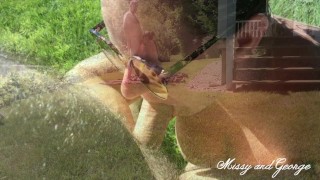 Missy and George Exposed! Naked Front Yard Blowjob and Facial in Daylight!!