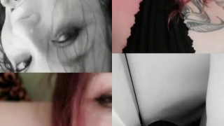 Tattooed light skinned woman with big tits playing in lingerie in bathroom