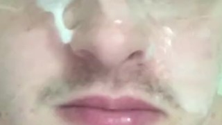 After the Shot | Big Sticky Glasses Facial. Thick Dripping Cum ; p