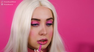 Big Fake Lips Barbie Doll Lollipop Tease and Lipstick Application