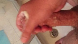 Soapy Jerk Off in Shower. Huge Cumshot