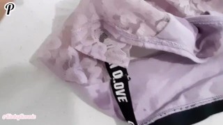 Hand free cumshot in my girlfriend dirty panties (lots of cum)