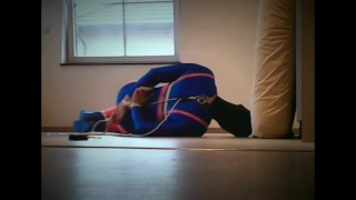 Selfbondage in pink and blue lycra