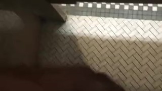 Jacking off in public restroom