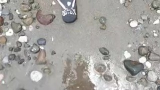 Pee desperation public beach female POV
