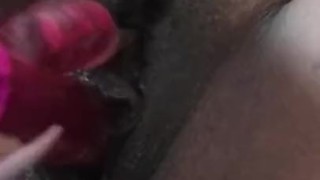 Solo ebony playing with fat pussy