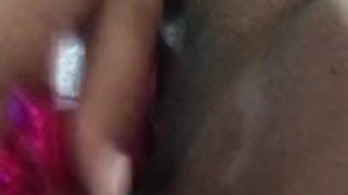Solo ebony playing with fat pussy