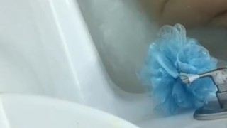 Hot step sister on vibrating hairy pussy in bath