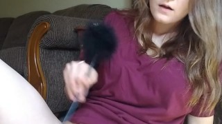 Lissy Rydes crops her own pussy and ass and does pillow humping play