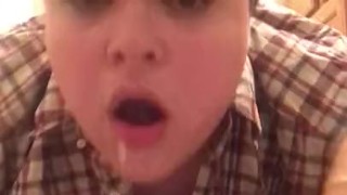 cutie throating his dildo