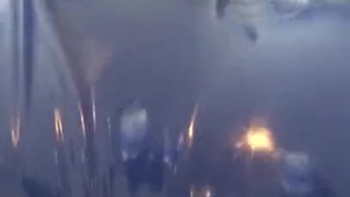 Jerking Off in Blue Neck Entry Catsuit