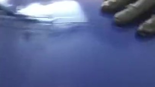 Jerking Off in Blue Neck Entry Catsuit