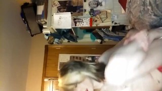 Sexy blue eyed blonde VS120 closeup smoke-white keds & thong- tongue ash