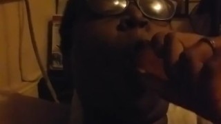 Wife sucking her dildo