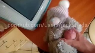 My teddy bear jerking my cock until cum