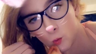 skinny pretty Sissy/trapSucking the fuck off 8"dildo