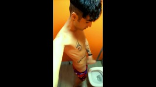 One day in waterpark - urinal pee , almost caught jerk , cum , toilet piss