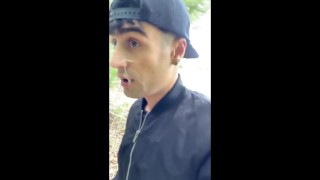 Walking outdoor with cum on face - cum walk and jerk off with covered face