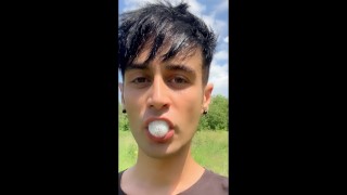 Chewing and swallowing ex - boyfriend cum ( solo cum eating after BJ vid )