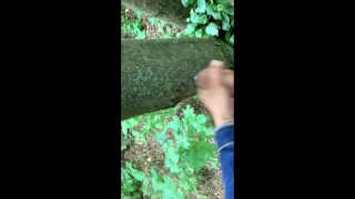 Solo jerk off in blue jeans jacket OUTDOOR