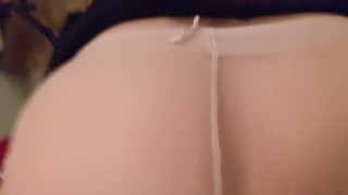 Sissy crossdresser riding her man's cock, reverse cowgirl