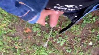 Pissing and smoking outside while step brother is watching me