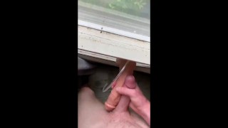 Twink masturbates while sucking dick and licks his cum off it