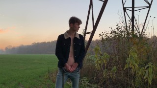 Teen boy Jerking his Big Dick Using Two Hands OUTDOOR / Fit boy /Hot / Cute