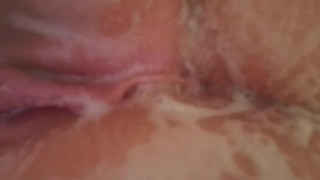 Showering Fingering Pussy and Asshole, soaking wet and sudsy double Ds MILF