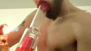 Shirtless bong rip