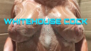 Busty blonde shaking tits covered in bubbles in the shower !