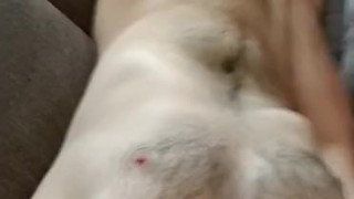 Jerking off on the couch and spraying cum all over myself
