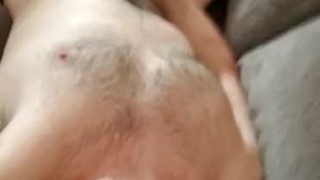 Jerking off on the couch and spraying cum all over myself