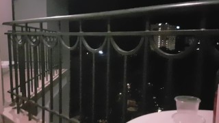Mom help stepson on balcony not see her husband..