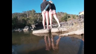 Risky Winter Nude Beach Sex Below Cumshot