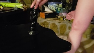 Sexy BBW tries out her new massive black dildo