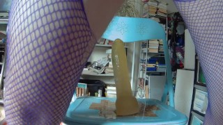 Riding a big dildo