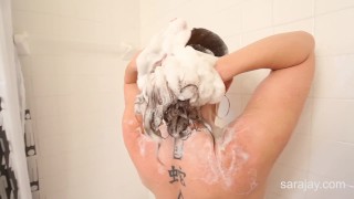 Taking a shower with busty Sara