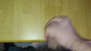 cumshot on table, solo masturbation jackoff