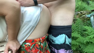 outdoor quickie - standing doggystyle in the garden