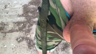 Teen Boy Get Hard his 23 cm Cock in the abandoned building (RISKY) / Public