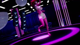 Hentai Girl with Big, Erect Clit and Nipples Dancing to Pink Cat on Stage