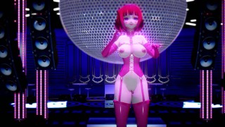 Hentai Girl with Big, Erect Clit and Nipples Dancing to Pink Cat on Stage