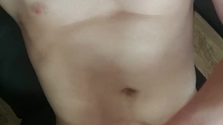 Muscular amateur teen edging until he cums a little