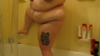 Big Girl in the Shower with HUGE Dildo