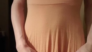 T Girl shows what's beneath her dress and uses her vibrator