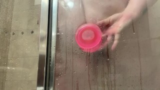 BBW FUCKS HER ASS WITH 8 INCH DILDO IN SHOWER