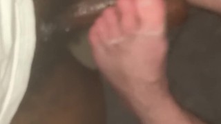 My soft white feet milking the cum from black cock